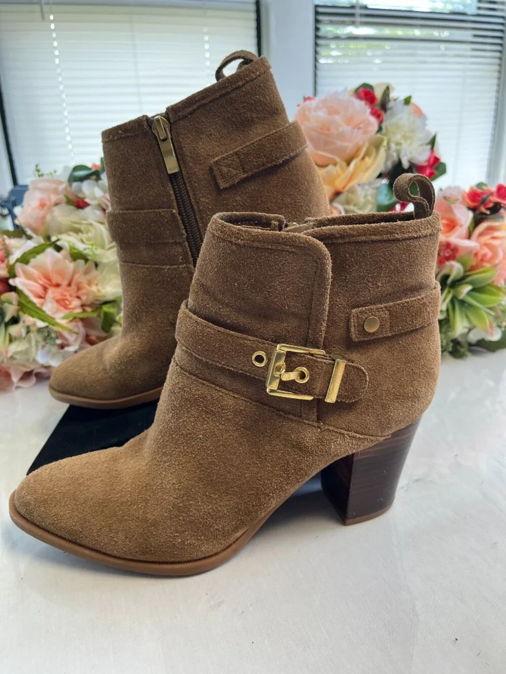 Franco Sarto Dorinda Suede Buckle Ankle Boots 8.5M